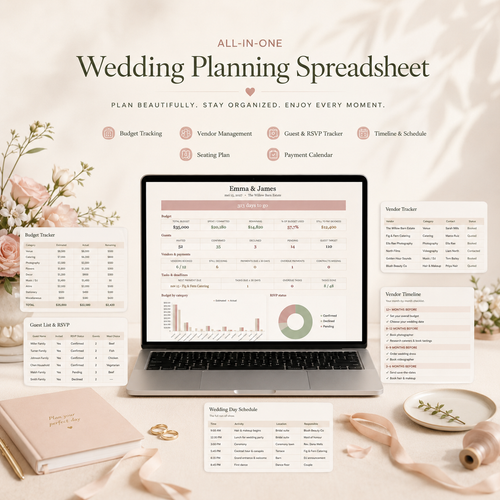 Wedding Planning Command Center — wedding planner spreadsheet mockup