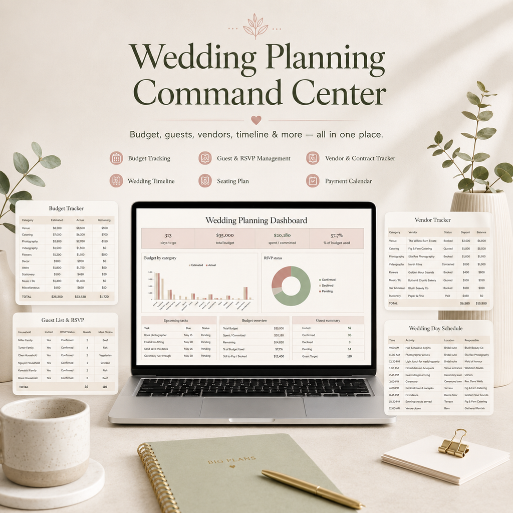 Wedding Planning Command Center — planner tabs preview